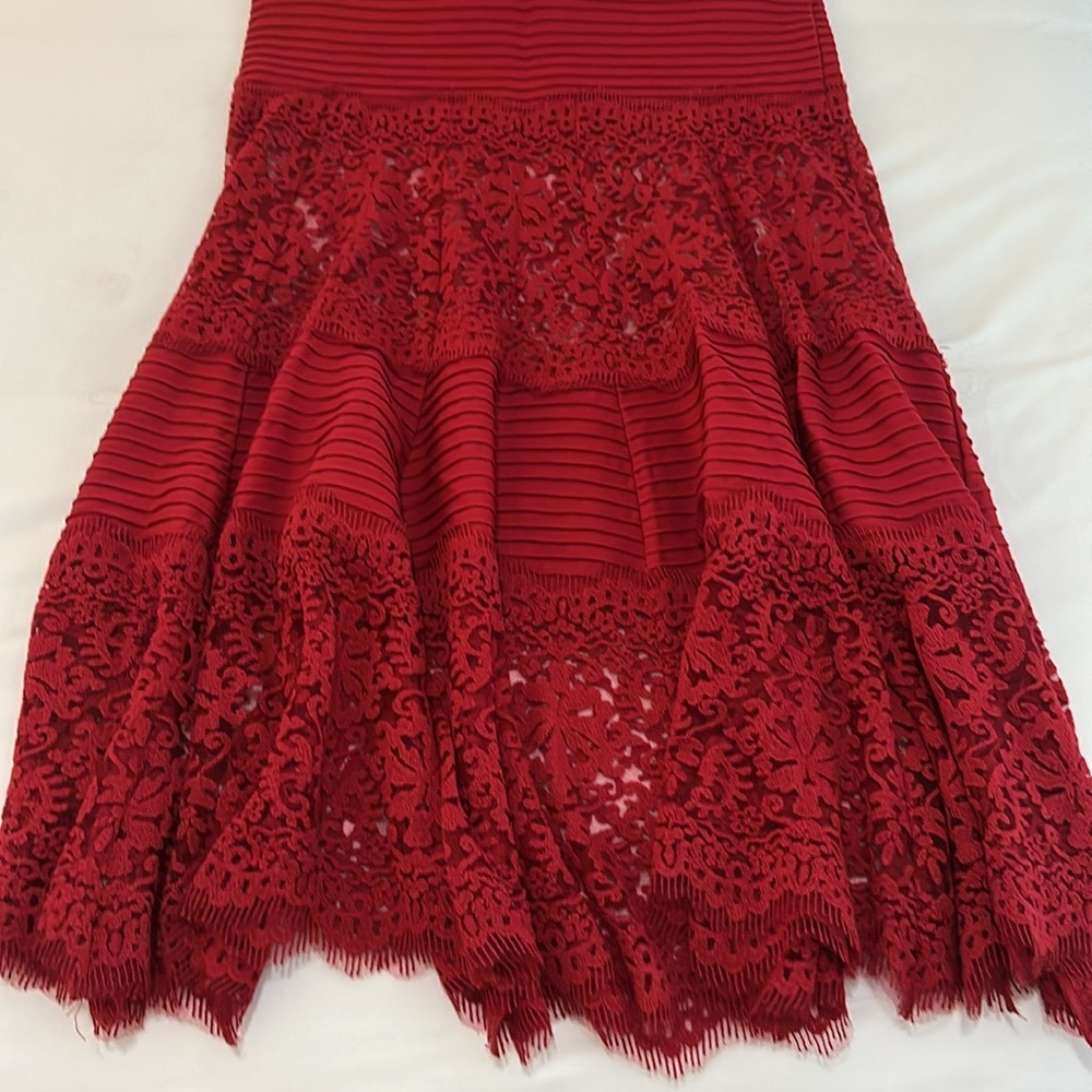 NWOT RARE Tadashi Shoji Red Ribbed Pintuck Jersey Boatneck Gown Size XS - Picture 9 of 14